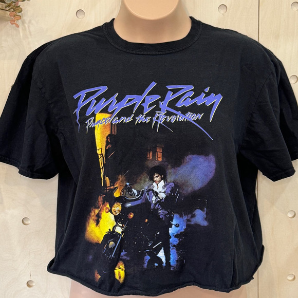 Unkown Tops - Prince Purple Rain Graphic Tee Size XXL? Bust 25" Flat Black Cropped T-Shirt
